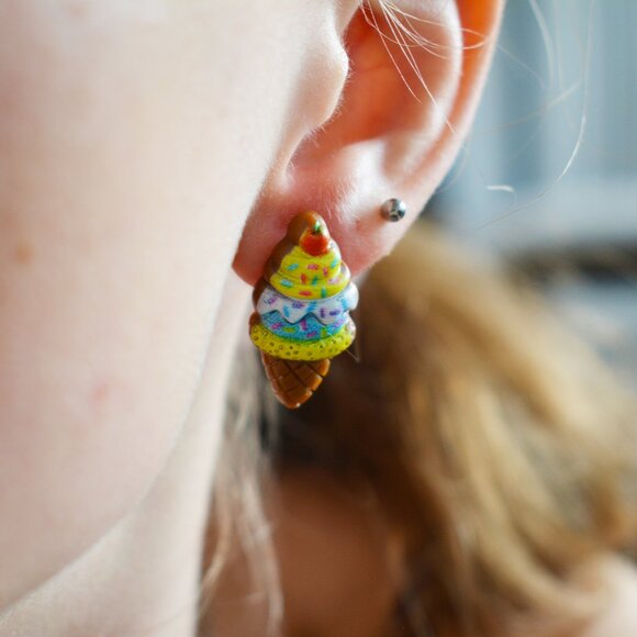 Ice cream Cone Stud Earrings - Picture 3 of 5